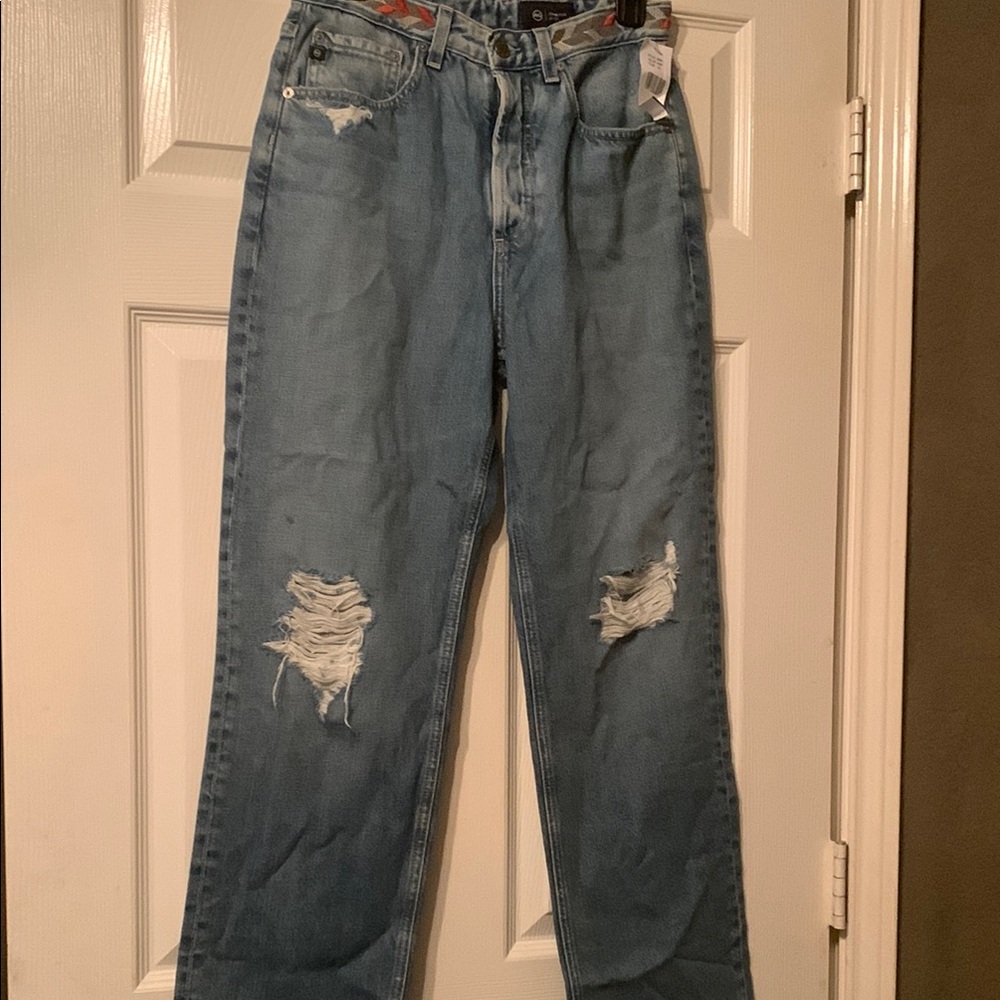 AG Adriano Goldschmied Relaxed Fit Distressed Jeans - Light Blue